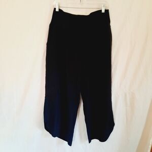 Halara Womens Large Wide Leg Curved Hem Crossover Front Black Crop Pants Flowy